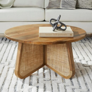 Rustic Mango Solid Wooden Coffee Table in Cane Honey Finish