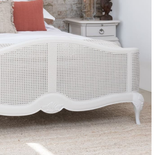 Rustic Mango Solid Wooden Bed With Cane In White Finish thumbnail 4