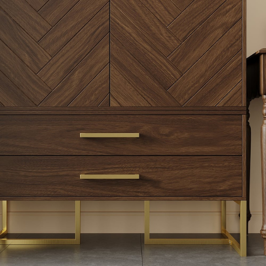 Rustic Mango Modern Exotic Premium Wooden Wardrobe In Honey Finish With Golden Handles thumbnail 6