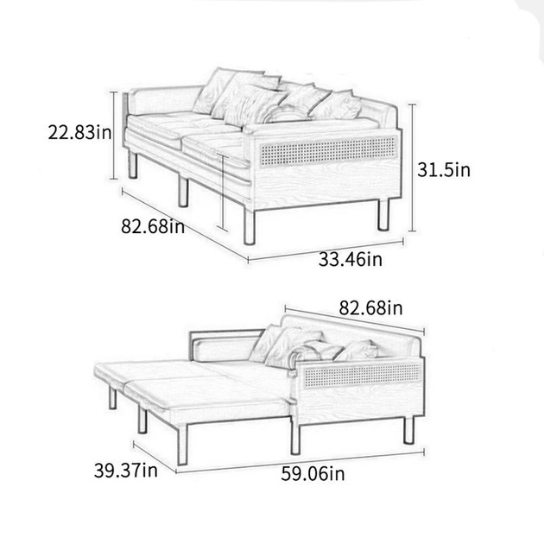 Rustic Mango Solid Wooden Sofa Cum Bed In Natural With Cane Finish thumbnail 10