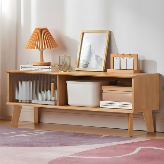 Rustic Mango Solid Wooden Open TV Cabinet In Natural Finish thumbnail 3