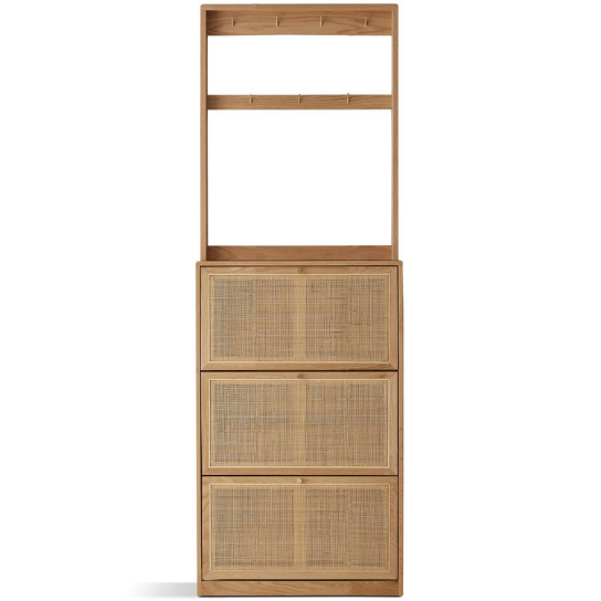 Rustic Mango Solid Wooden Shoe Rack  with Cane Finish thumbnail 2
