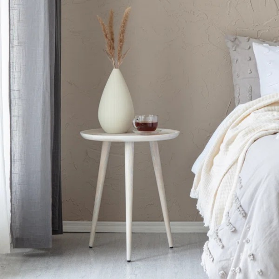 Rustic Mango Solid Wooden With Round Shape Side Table In Walnut Finish thumbnail 7