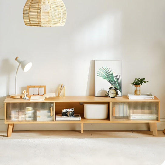 Rustic Mango Solid Wooden Open TV Cabinet In Natural Finish thumbnail 4