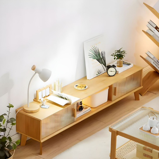 Rustic Mango Solid Wooden Open TV Cabinet In Natural Finish thumbnail 5