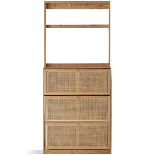 Rustic Mango Solid Wooden Shoe Rack  with Cane Finish thumbnail 3