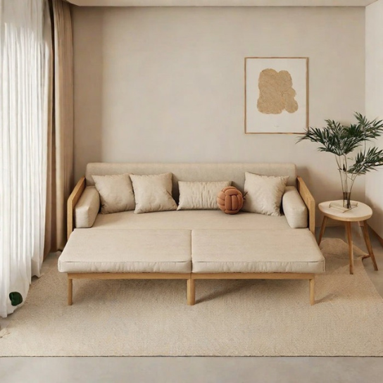 Rustic Mango Solid Wooden Sofa Cum Bed In Natural With Cane Finish thumbnail 2