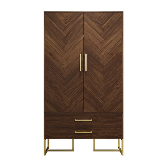 Rustic Mango Modern Exotic Premium Wooden Wardrobe In Honey Finish With Golden Handles thumbnail 9