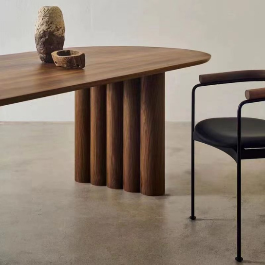 Rustic Mango Single Slot Wooden Modern Dinning Table With Carving Legs In Honey Finish thumbnail 4