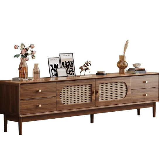 Rustic Mango Solid Wooden TV Cabinet With Cane in Honey Finish thumbnail 2