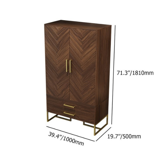 Rustic Mango Modern Exotic Premium Wooden Wardrobe In Honey Finish With Golden Handles thumbnail 10
