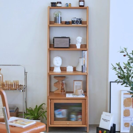 Rustic Mango Solid Wooden Open Bookcase With Storage Option In Light Honey Finish thumbnail 3