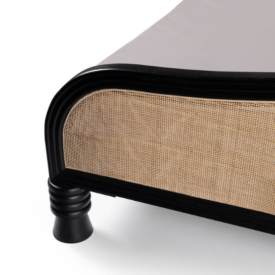 Rustic Mango Solid Wooden Modern Traditional Bed In Black Finish With Cane thumbnail 3