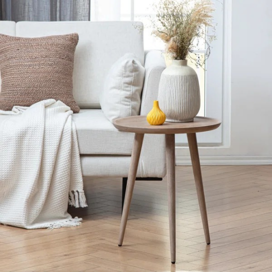 Rustic Mango Solid Wooden With Round Shape Side Table In Walnut Finish thumbnail 14