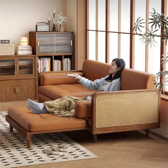 Rustic Mango Solid Wooden Sofa Cum Bed In Honey Finish With Cane thumbnail 7