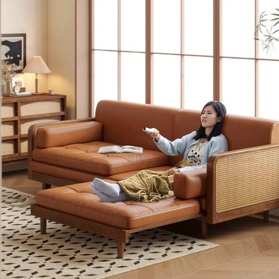 Rustic Mango Solid Wooden Sofa Cum Bed In Honey Finish With Cane thumbnail 8