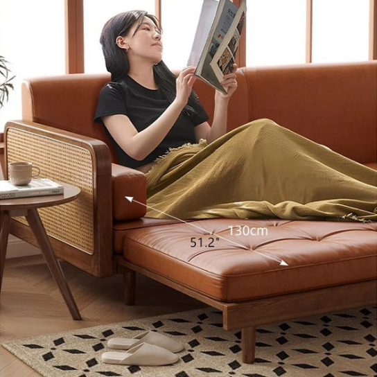 Rustic Mango Solid Wooden Sofa Cum Bed In Honey Finish With Cane thumbnail 9