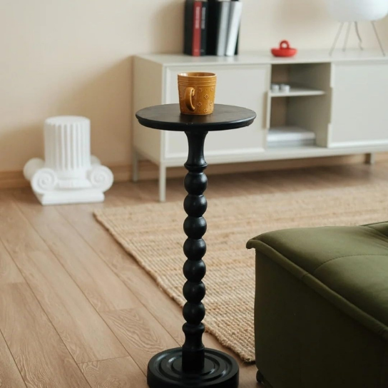 Rustic Mango Single Standing Bedside Table in Black Finish thumbnail 2
