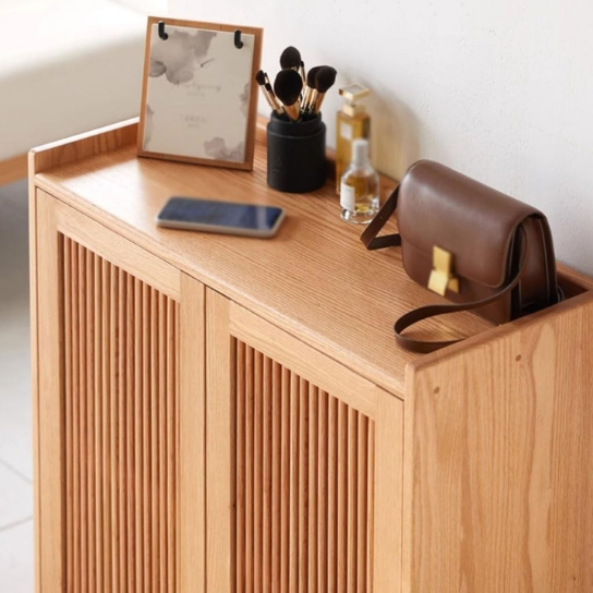 Rustic Mango Solid Wooden  Shoe Rack In Wings With Modern  Style In Natural Finish thumbnail 4