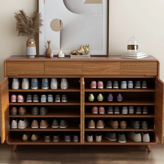 Rustic Mango Solid Wooden  Modern  Style 2 door Shoe Rack  In Honey Finish thumbnail 2
