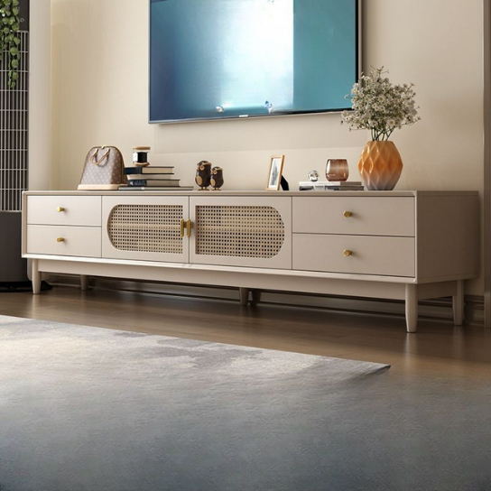 Rustic Mango Solid Wooden TV Cabinet In Modern Style for your Living Room In Cream White