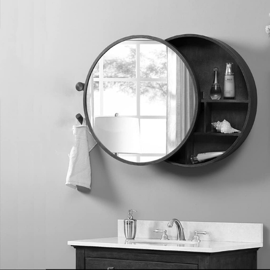 Rustic Mango Solid Wooden Round Shape Mirror In Solid Wooden