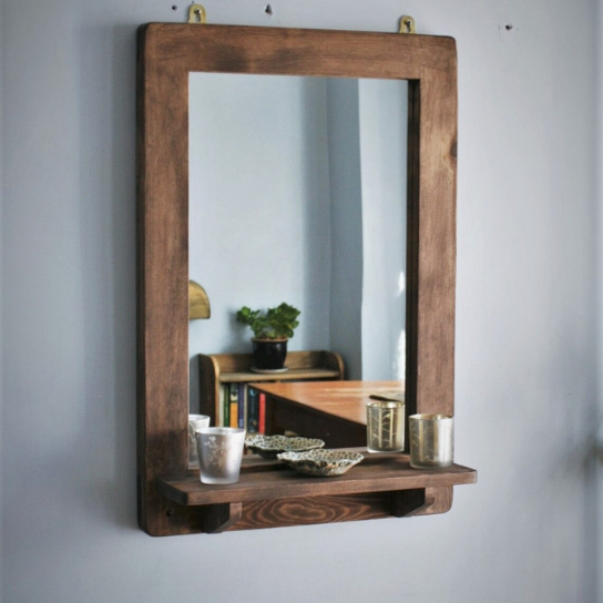 Rustic Mango Solid Wooden Vintage Mirror With Wooden Shelf thumbnail 3