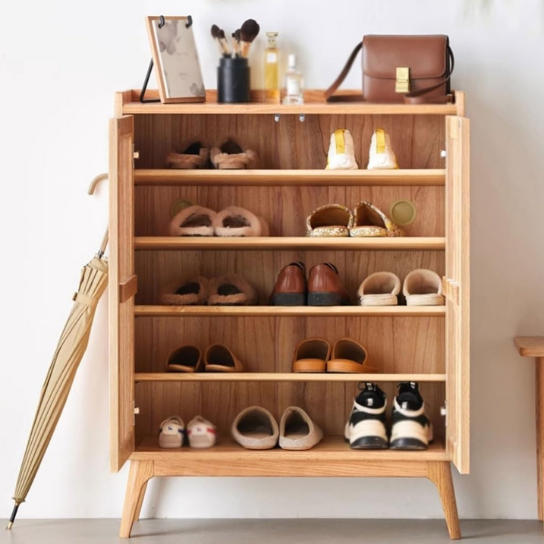 Rustic Mango Solid Wooden  Shoe Rack In Wings With Modern  Style In Natural Finish thumbnail 7