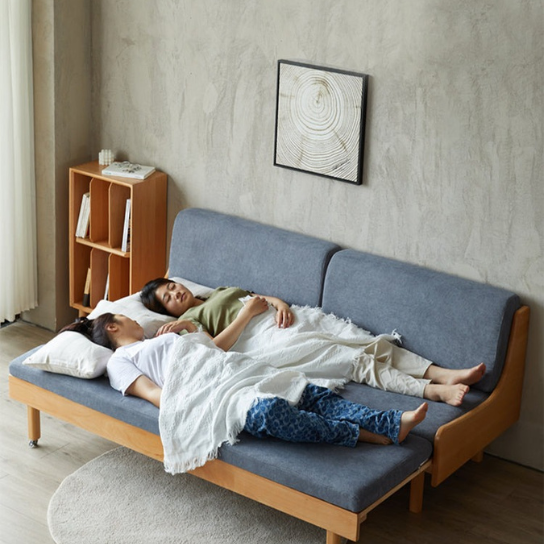 Rustic Mango Solid Wooden Sofa Cum Beds In Honey Finish With blue thumbnail 3