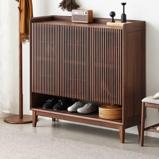 Rustic Mango Solid Wooden Wide Rang Shoe Rack In Walnut Finish thumbnail 2