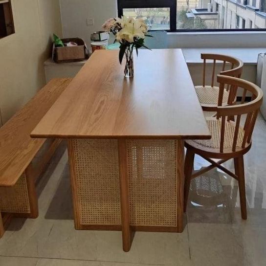 Rustic Mango Solid Wooden Dining Table With Cane in Natural Finish thumbnail 2