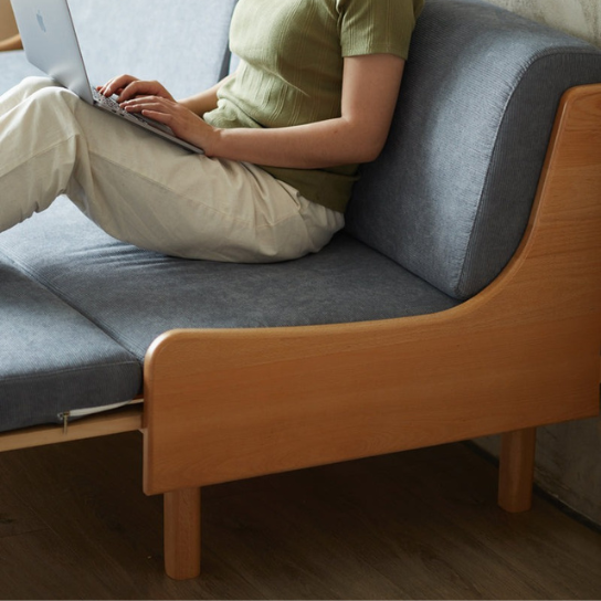 Rustic Mango Solid Wooden Sofa Cum Beds In Honey Finish With blue thumbnail 4