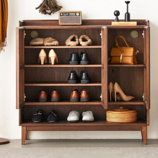 Rustic Mango Solid Wooden Wide Rang Shoe Rack In Walnut Finish thumbnail 3