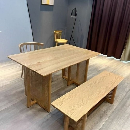 Rustic Mango Solid Wooden Dining Table With Cane in Natural Finish thumbnail 4