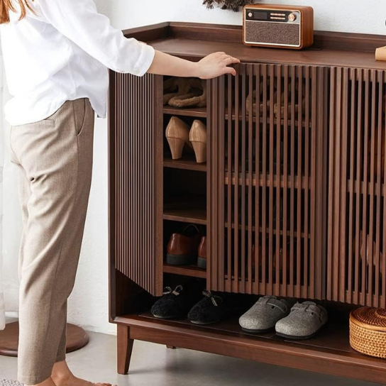Rustic Mango Solid Wooden Wide Rang Shoe Rack In Walnut Finish thumbnail 4