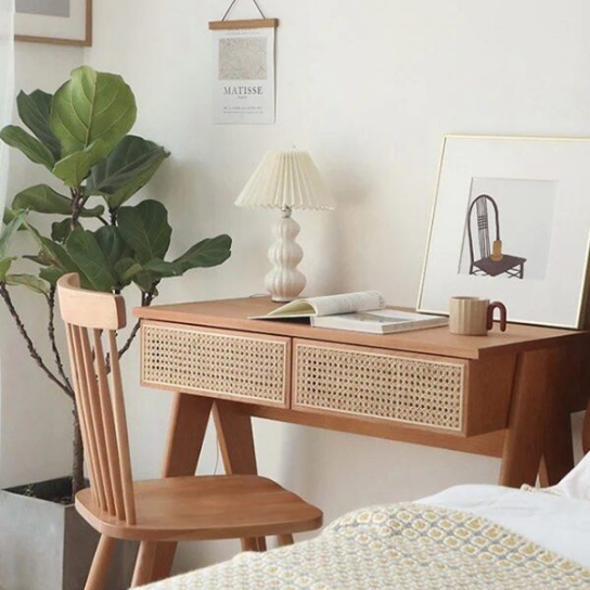 Rustic Mango Solid Wooden Study Table In Cane With Natural Finish thumbnail 3