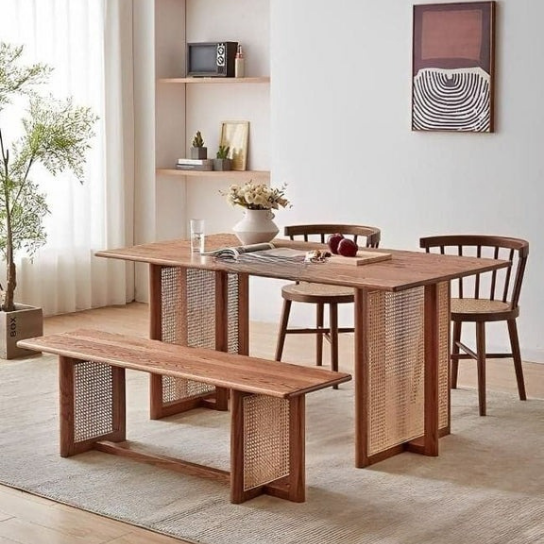 Rustic Mango Solid Wooden Dining Table With Cane in Natural Finish thumbnail 5