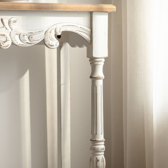 Rustic Mango Indian Console Table with Natural Top With White Finish thumbnail 3