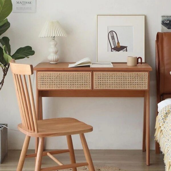Rustic Mango Solid Wooden Study Table In Cane With Natural Finish thumbnail 4