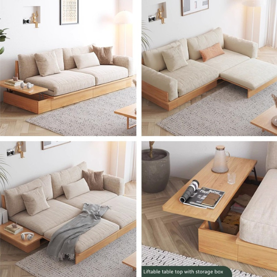 Rustic Mango Solid Wooden Modern Style Sofa Cum Bed In Natural Honey Finish