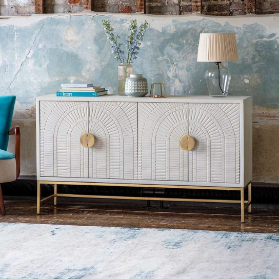 Rustic Mango Solid Wooden Sideboard In White Finish With Golden Wooden Handles thumbnail 3