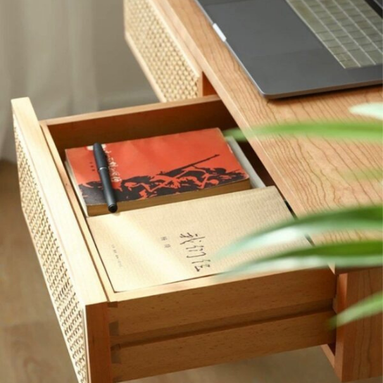 Rustic Mango Solid Wooden Study Table In Cane With Natural Finish thumbnail 5