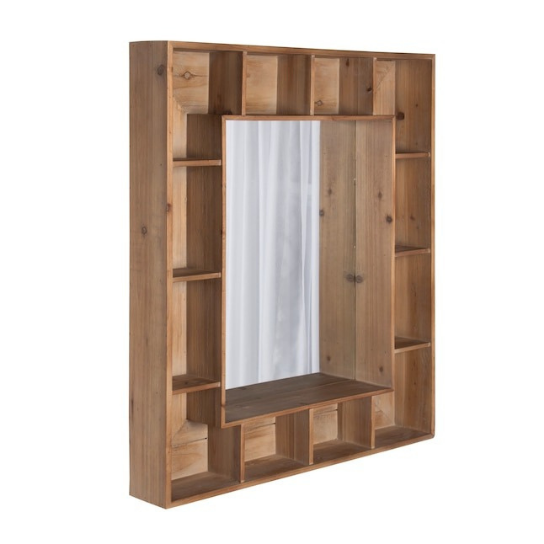 Rustic Mango Solid Wooden Mirron Frame With Shelf to Storage your Skin Care Products ( Light matte Finish  ) thumbnail 2