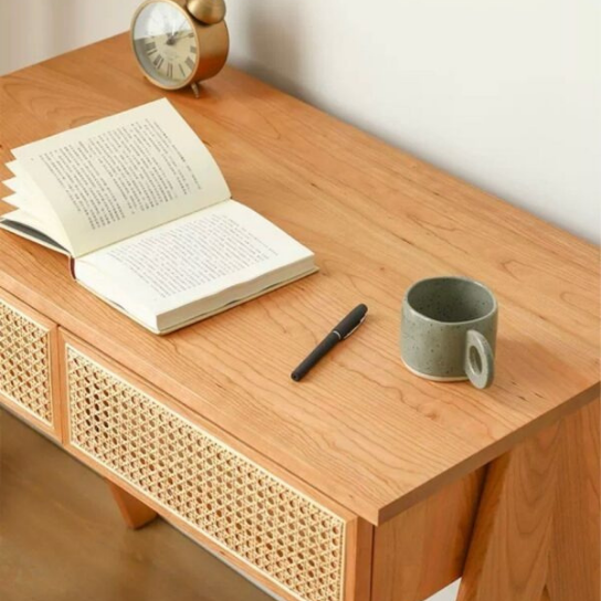 Rustic Mango Solid Wooden Study Table In Cane With Natural Finish thumbnail 6