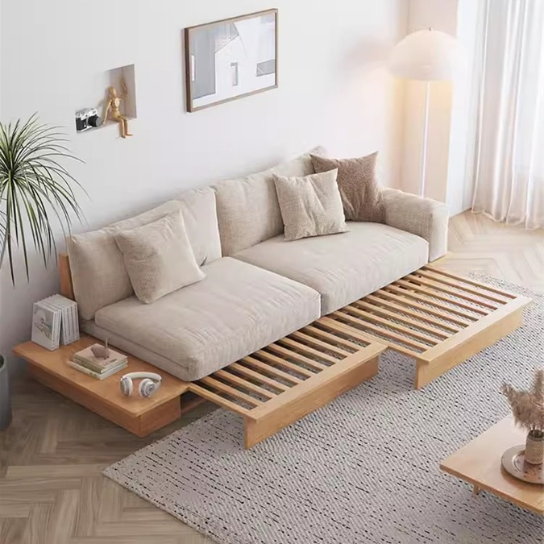 Rustic Mango Solid Wooden Modern Style Sofa Cum Bed In Natural Honey Finish thumbnail 3