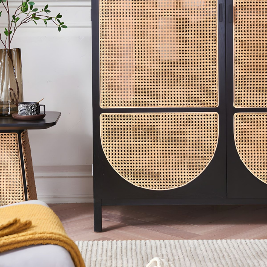 Rustic Mango Wooden Wardrobe In Cane Finish ( Black Finish ) thumbnail 3