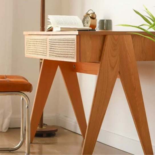 Rustic Mango Solid Wooden Study Table In Cane With Natural Finish thumbnail 7