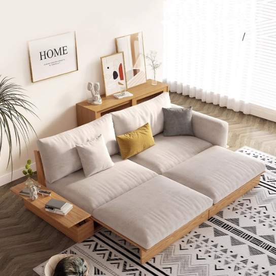 Rustic Mango Solid Wooden Modern Style Sofa Cum Bed In Natural Honey Finish thumbnail 4