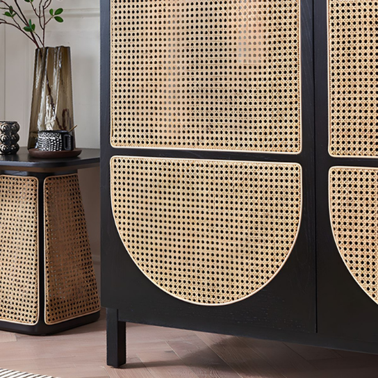 Rustic Mango Wooden Wardrobe In Cane Finish ( Black Finish ) thumbnail 4