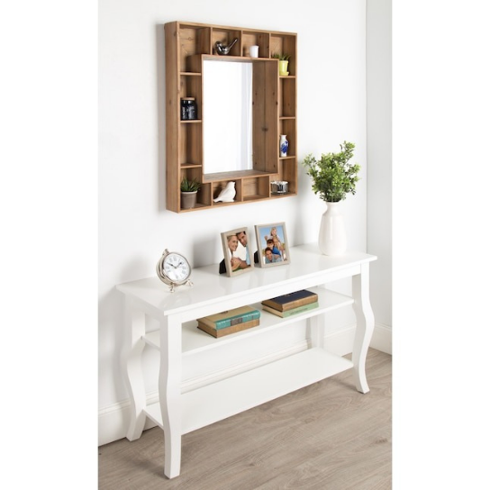 Rustic Mango Solid Wooden Mirron Frame With Shelf to Storage your Skin Care Products ( Light matte Finish  ) thumbnail 5